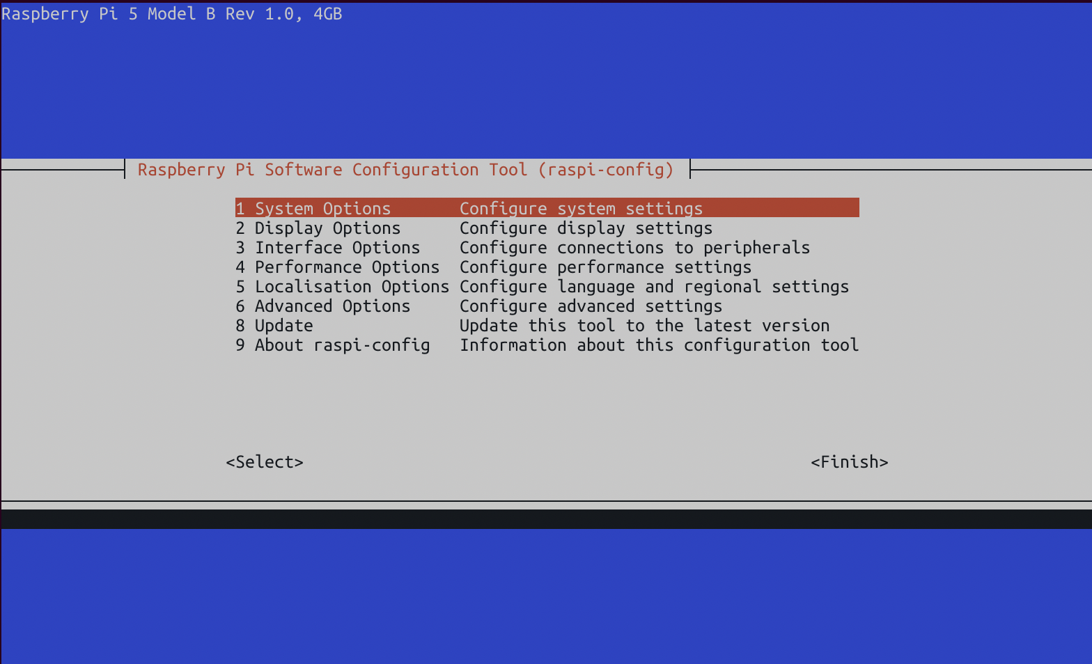 raspi-config main screen